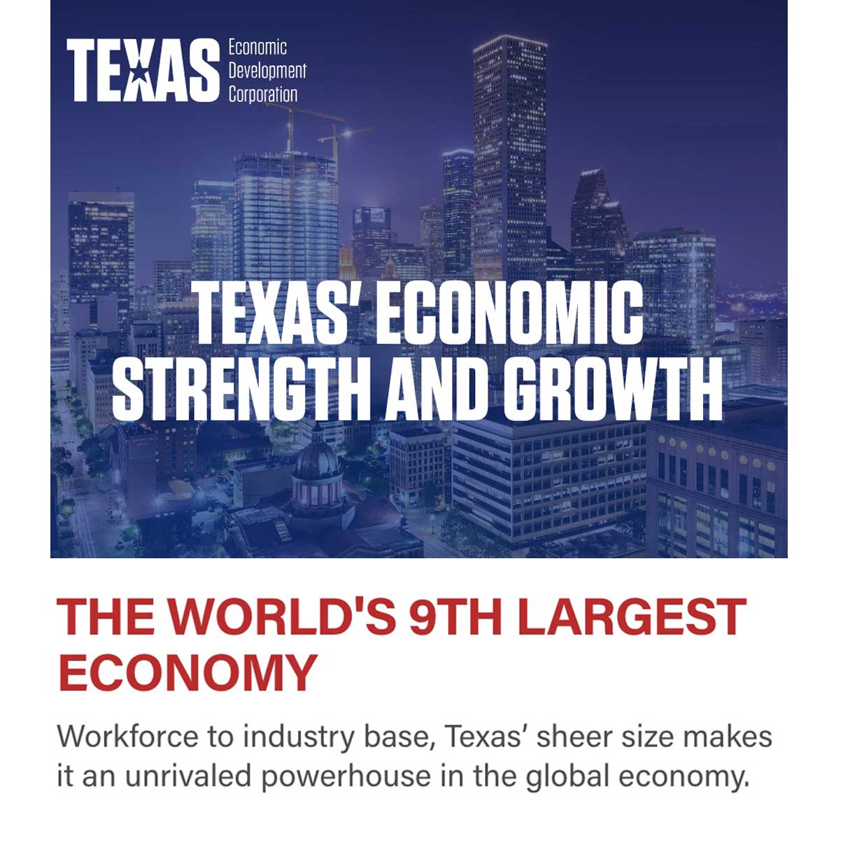 Texas' Economic Strength and Grow. The World's 9th Largest Economy